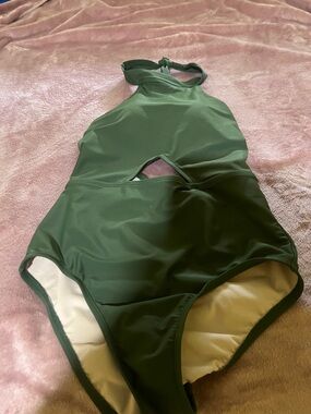 Kona Sol Dark Green Halter One-Piece Swimsuit for women